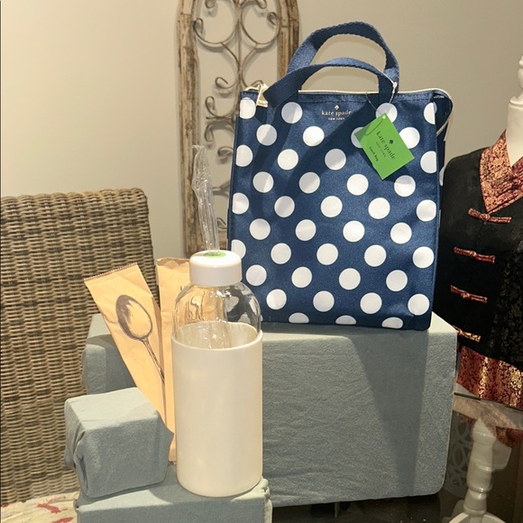 Kate Spade Navy and White Polka Dot Lunch Tote & Water Bottle - Picture 1 of 5